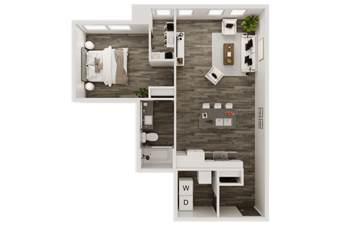 a floor plan of a bedroom with a bathroom and a living room